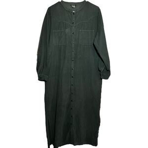 Vintage Boston Proper Maxi Shirt Dress Corduroy 90s Cotton Pockets Green Large